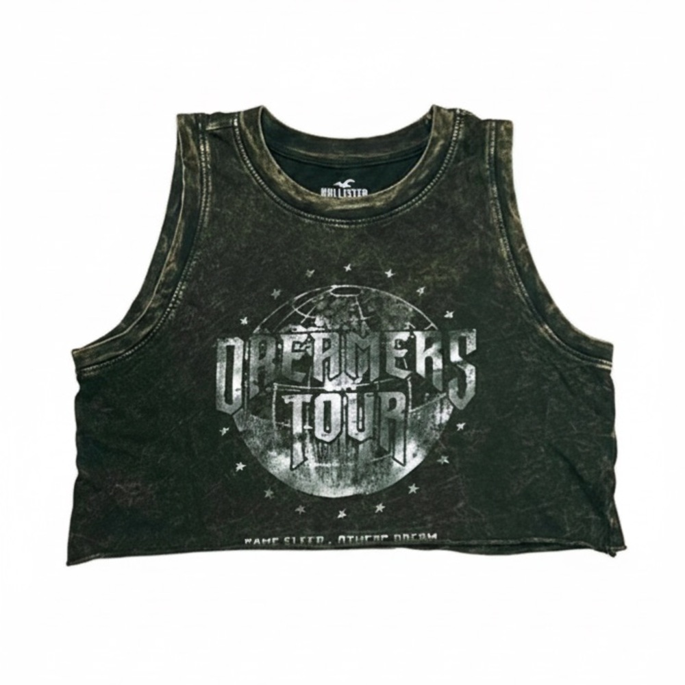 Hollister Dreamers Tour Graphic Crop Top Tank - Acid Wash Dark Grey - Picture 2 of 5